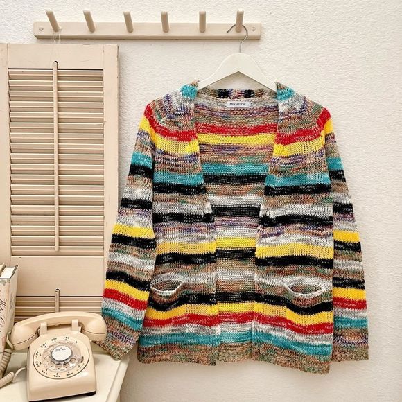 MISSLOOK Colorful Striped Knit Open Cardigan. Medium, NWOT - Picture 2 of 9